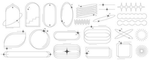 estético marcos y formas con estrellas. mínimo y2k contorno gráfico diseño con destellos resumen minimalista arcos fronteras de moda boho geométrico plantillas colocar. vector ilustración.