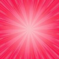 Pink comic background with sunburst and rays. Vector cartoon pattern. Abstract retro anime frame. Radial manga backdrop with halftone effect.