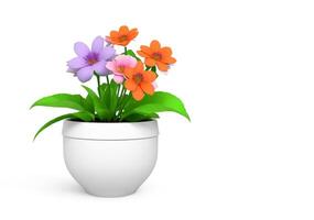 3d beautiful flower, nature flowers and plant pot illustration isolated on white background, copy space photo