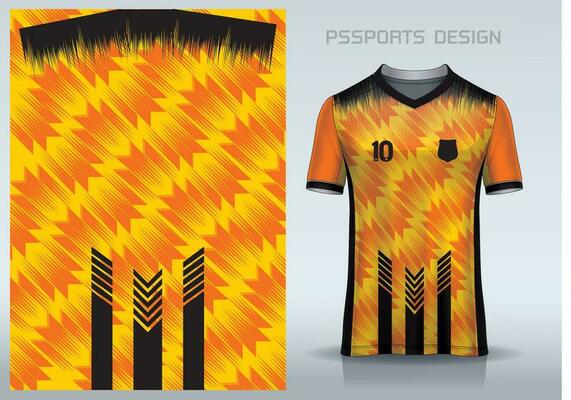 Black yellow t-shirt sport design template with abstract grunge textured  pattern for soccer jersey. Sport uniform in front view. Tshirt mock up for  sport club. Vector Illustration Stock Vector