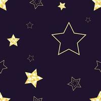 Shining stars, seamless pattern. Starry endless background, repeating print for decoration. Night sky with glowing sparkles texture design. Flat vector illustration for wallpaper, package, fabric