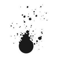 Round spot with splashes, an explosion of paint, drops, splashes coming from circle. Design element. Watercolor, isolated, white background. vector