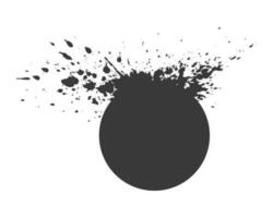 Round spot with splashes, an explosion of paint, drops, splashes coming from circle. Design element. Watercolor, isolated, white background. vector