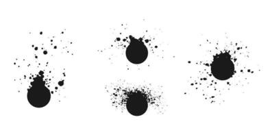 Set round spots with splashes, an explosion of paint, drops, splashes coming from circle. Design element. Watercolor, isolated, white background. vector