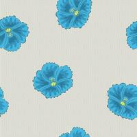 Linen pattern flax blue flowers hand drawn on linen fabric. vector