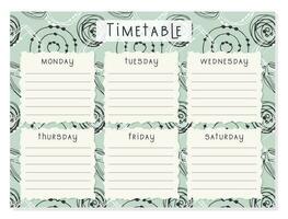 Back to School Timetable abstract doodle hand drawn. Classroom timetable lines. Plan note education. Planner, table class, template. vector