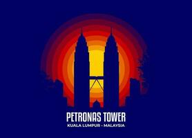 Petronas Tower vector. Moonlight illustration of famous historical statue and architecture in United Kingdom. Color tone based on flag. Vector eps 10