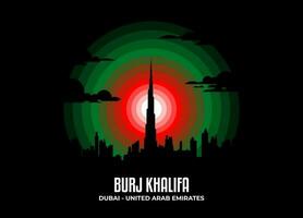 Burj Khalifa vector. Moonlight illustration of famous historical statue and architecture in United Kingdom. Color tone based on flag. Vector eps 10