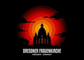 Dresdner Frauenkirchie vector. Moonlight illustration of famous historical statue and architecture in United Kingdom. Color tone based on flag. Vector eps 10