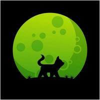 gato y Luna silueta icono logo vector