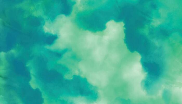 colorful watercolor background of abstract sunset sky with puffy clouds in bright green and blue color design. modern watercolor design wash aqua painted texture close up, grungy