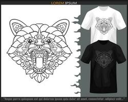 mapache cabeza mandala letras aislado en negro y blanco camiseta. vector