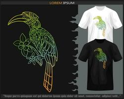 Gradient Colorful hornbill bird mandala arts isolated on black and white t shirt. vector