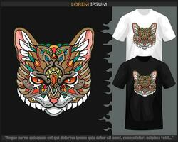 Colorful cat mandala arts isolated on black and white t shirt. vector