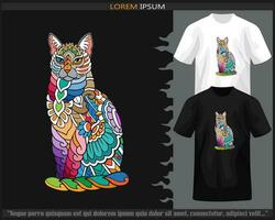 Colorful cat mandala arts isolated on black and white t shirt. vector