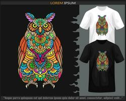 Colorful owl bird mandala arts isolated on black and white t shirt. vector
