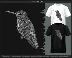 Monochrome humming bird mandala arts isolated on black and white t shirt. vector