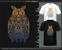 Gradient Colorful owl bird mandala arts isolated on black and white t shirt. vector