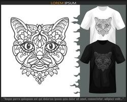 cat mandala arts isolated on black and white t shirt. vector