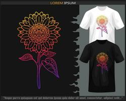 Gradient Colorful sunflower mandala arts isolated on black and white t shirt. vector