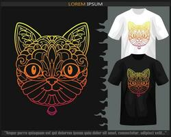 Gradient Colorful of cat mandala arts isolated on black and white t shirt. vector