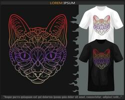 degradado vistoso de gato mandala letras aislado en negro y blanco t camisa. vector