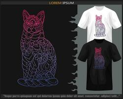 Gradient Colorful of cat mandala arts isolated on black and white t shirt. vector