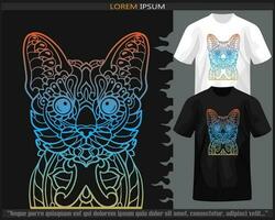 Gradient Colorful of cat mandala arts isolated on black and white t shirt. vector