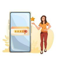 The concept of illustrating a review in a mobile app. vector