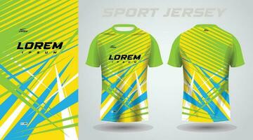 yellow green and blue color shirt soccer football sport jersey template design mockup vector