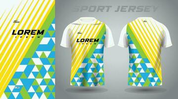 yellow green and blue color shirt soccer football sport jersey template design mockup vector