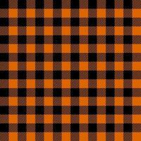 Halloween or Thanksgiving day seamless pattern. Black and orange gingham plaid texture with whole and striped squares. vector