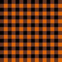 Halloween or Thanksgiving day seamless pattern. Black and orange gingham plaid texture with whole and striped squares. vector