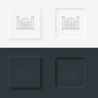 Building hotel outline icon. Neumorphic style button vector iconon black and white background set