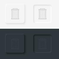 Building hotel outline icon. Neumorphic style button vector iconon black and white background set