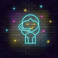 jugador niña avatar retro neón en pared. oscuro antecedentes ladrillo pared neón icono. vector