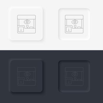 Claw machine game retro. Neumorphic style button line icon. vector