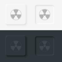 Radiation, danger, sign, neomorphism style, vector icon with button. On black and white background