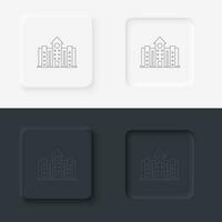 Building outline icon. Neumorphic style button vector iconon black and white background set