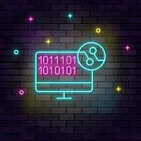 Ai, computer, code icon , neon on wall. Dark background brick wall neon icon. vector