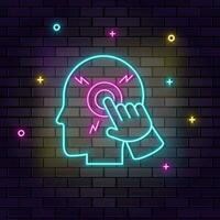 Computer, down, shut, smart, brain, man icon, neon on wall Dark background brick wall neon icon vector