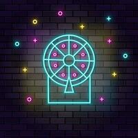 Casino luck lottery retro neon on wall. Dark background brick wall neon icon. vector