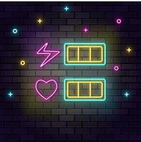 Life bar hearts retro style neon on wall. Dark background brick wall neon icon. vector