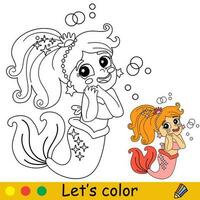 Kids coloring dreamy cute mermaid vector illustration