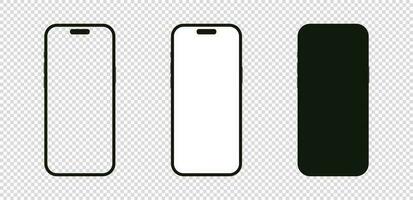 Mockup new generation phone. Set of Iphone 15 Pro Max vector illustration. Blank screen with transparent background and clipping path isolated for infographic, design app