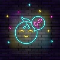 Robot, baby, intelligence icon , neon on wall. Dark background brick wall neon icon. vector