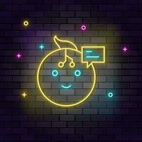 Robot, talk, chat bobble icon , neon on wall. Dark background brick wall neon icon. vector