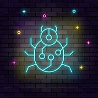 Virus, bug icon , neon on wall. Dark background brick wall neon icon. vector