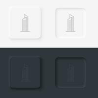 Building outline icon. Neumorphic style button vector iconon black and white background set