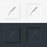 Dropper, neomorphism style, vector icon with button. On black and white background